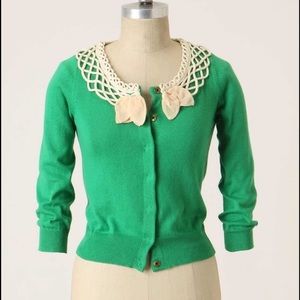 Anthropologie Field Flower Green Cardigan